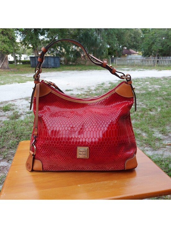 Dooney & Bourke Handbags - Red snakeskin-embossed leather hobo bag by Dooney & Bourke